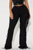 Think Of Me Always Rhinestone Fringe Flare Pant - Black