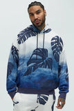Pohai Printed Foliage Oversized Hoodie - Blue/combo