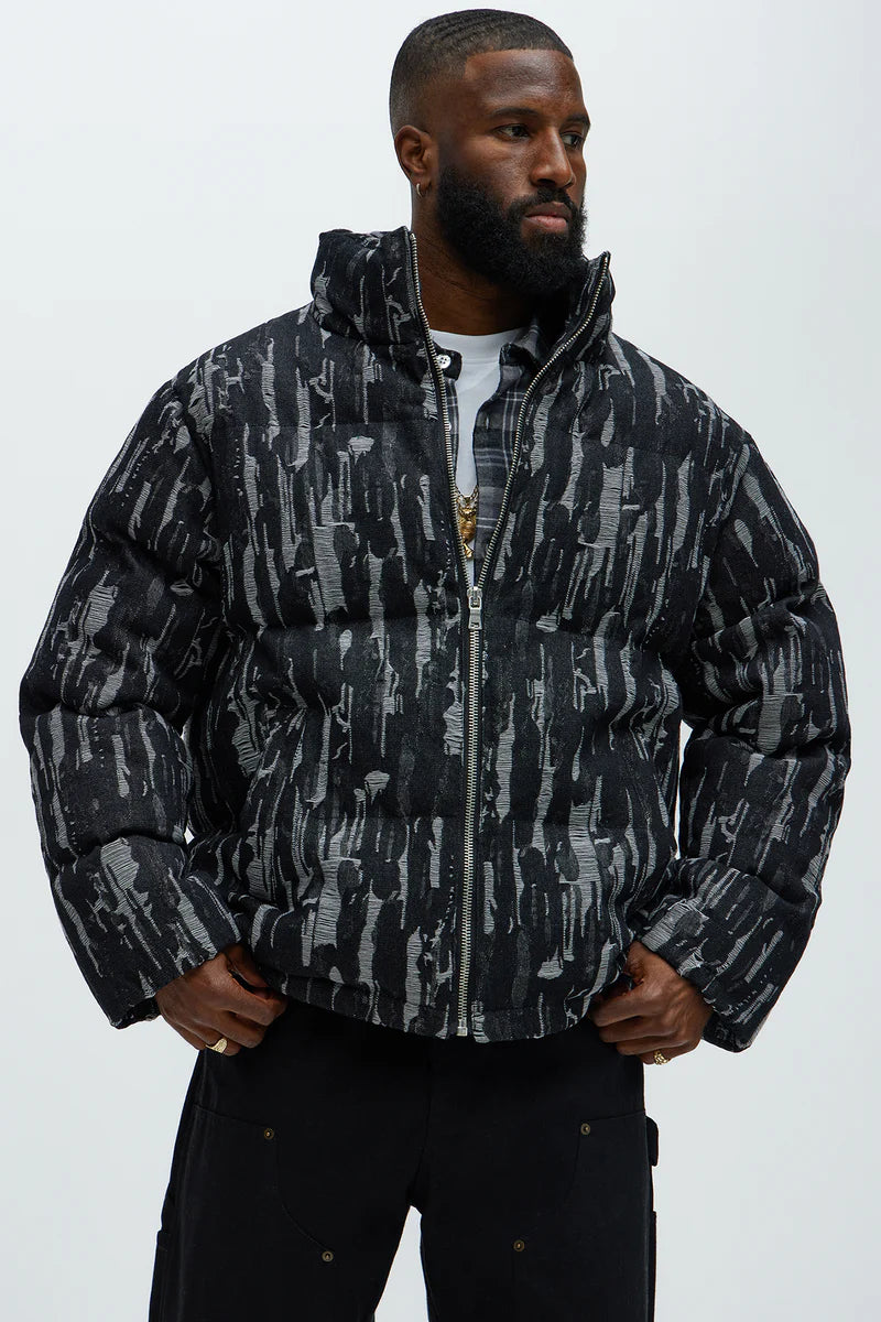 Keith Distressed Tapestry Puffer - Black
