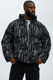 Keith Distressed Tapestry Puffer - Black