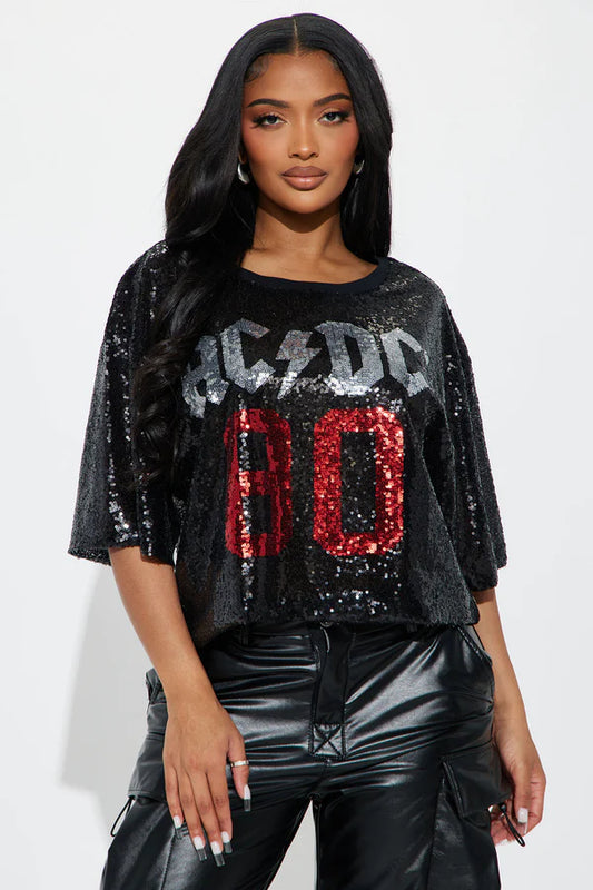 ACDC Electric Sequin Top - Black