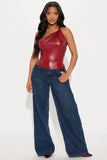 Fable Faux Leather One Shoulder Top - Burgundy