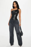 Fable Faux Leather One Shoulder Top - Burgundy