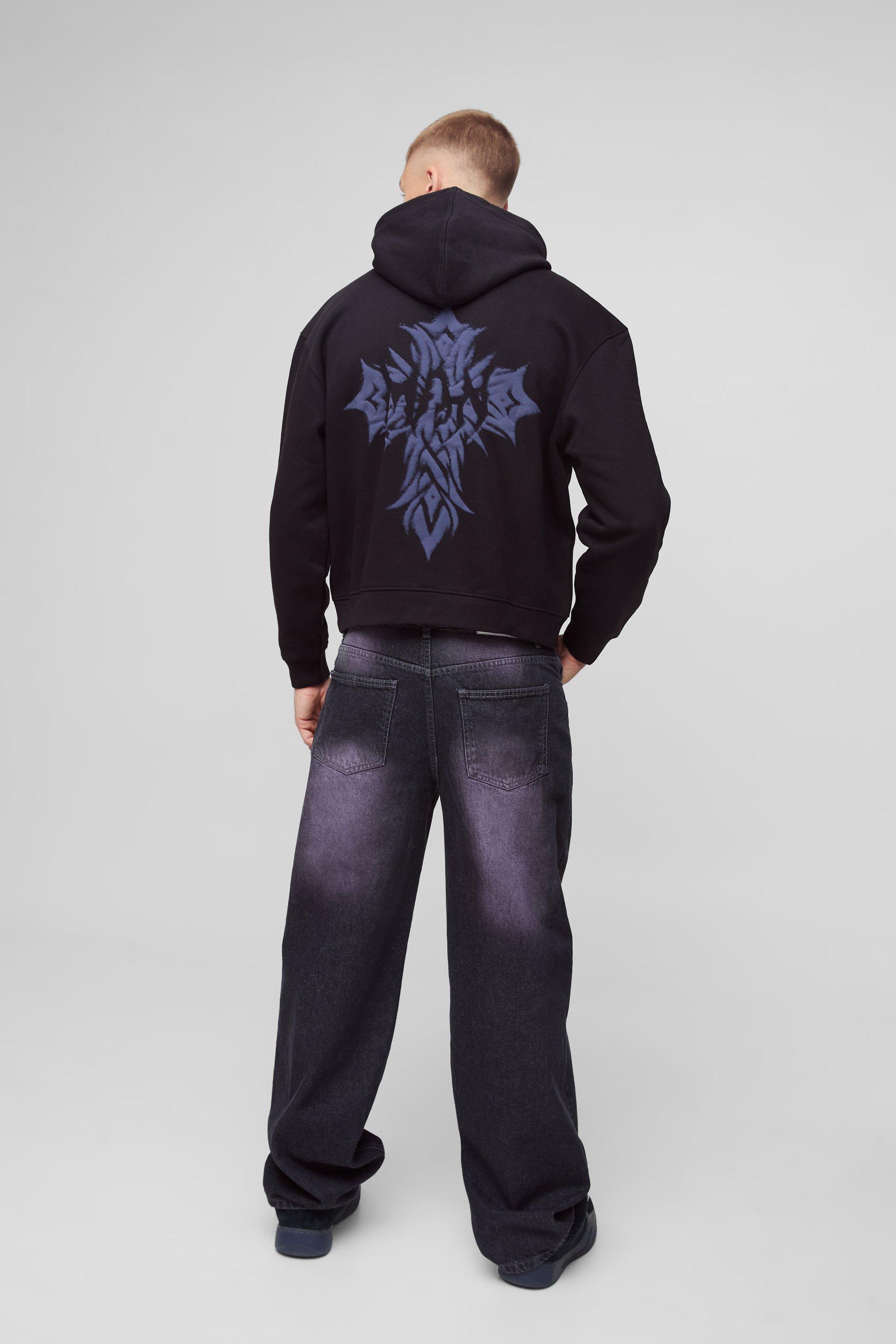 Oversized Boxy Flock Printed Cross Hoodie